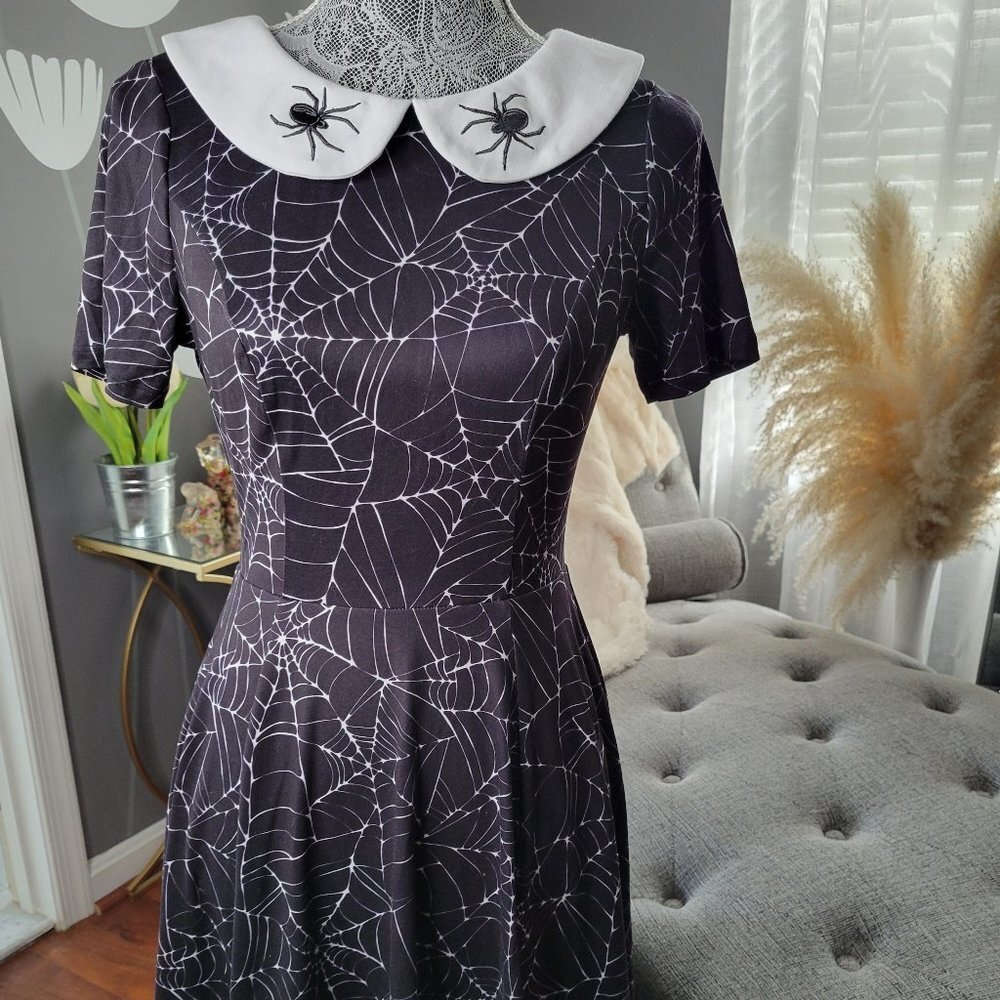 Unique Vintage Embroidered Spiderweb Fit and Flare Dress Size S
